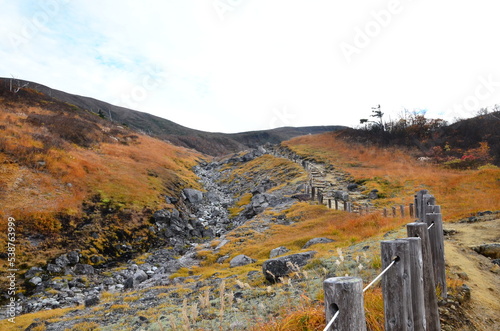 Mt Kurikoma is a volcano on the prefectural borders of Akita, Iwate and Miyagi. It is famous for having a wide range of mountain plants and amazing fall foliage. It is known as one of Japan’s best Mt. photo