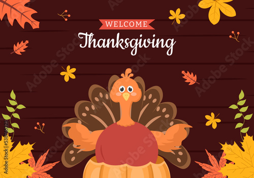 Happy Thanksgiving Celebration Post Flat Background Cartoon Hand Drawn Templates Illustration
