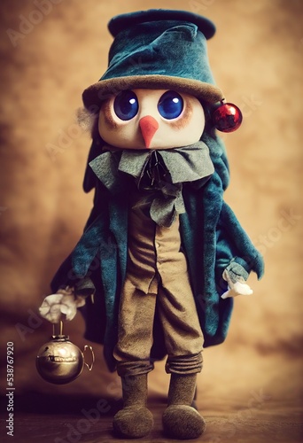 3D Rendered computer-generated holiday Ebeneezer Scrooge for the 2022-2023 Winter Holiday. Special edition kawaii Scrooge for the 2022 Christmas Carol classic from Charles Dickens. photo