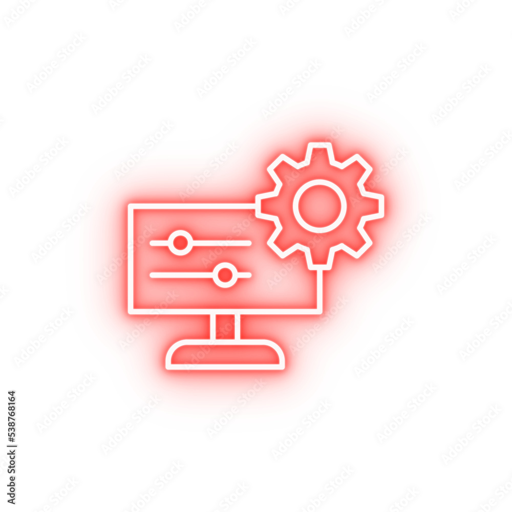 Industry flat cogwheel computer gear industrial settings work neon icon Industry flat cogwheel computer gear industrial settings work neon icon