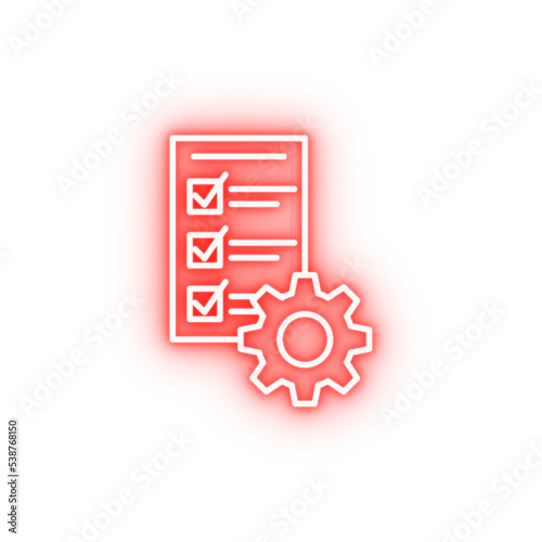 Industry flat box business check industrial list storage work neon icon