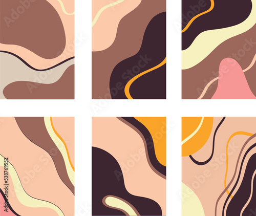 Vector illustration of collage of creative paintings with colorful abstract swirls and lines against white background