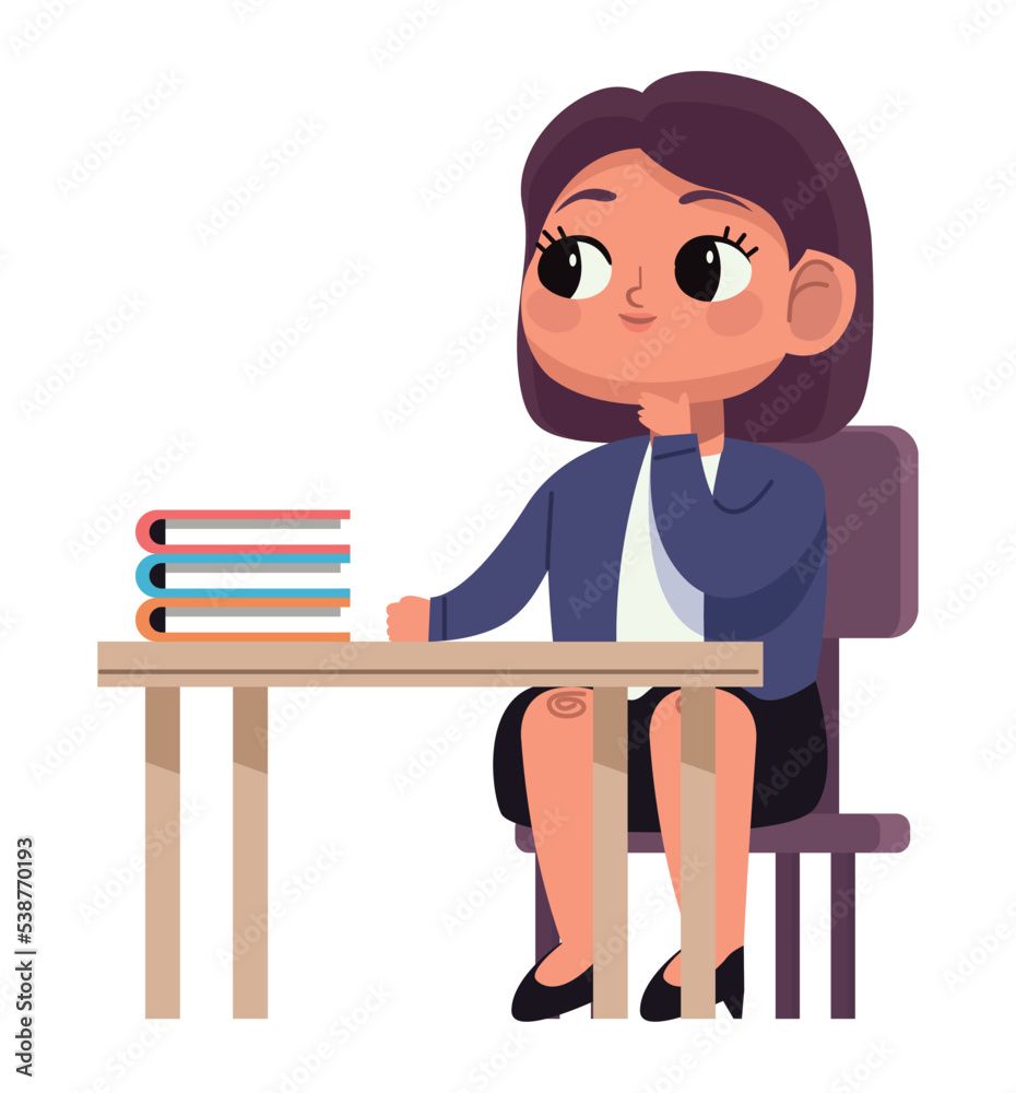 businesswoman seated with books