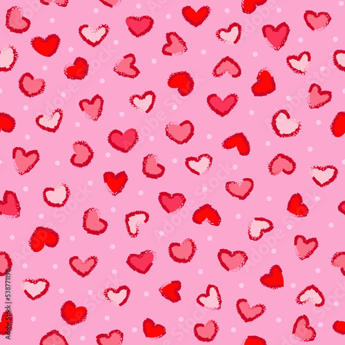 abstract red love seamless pattern. red heart background with white polka dots. good for wallpaper, fabric, fashion, dress, valentine, backdrop.