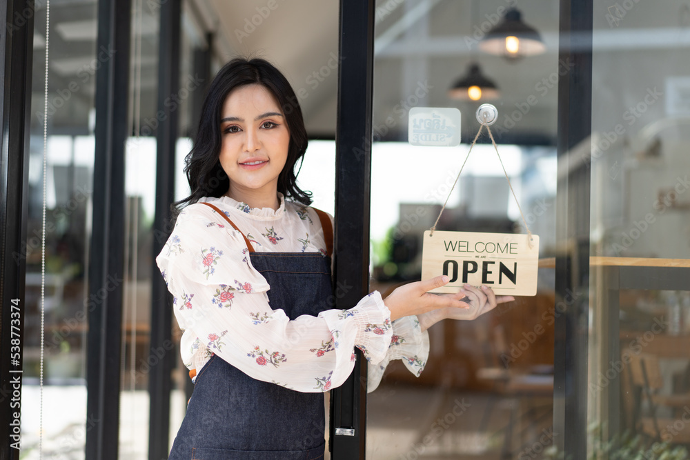 Portrait of asian woman barista cafe owner. SME entrepreneur seller business concept