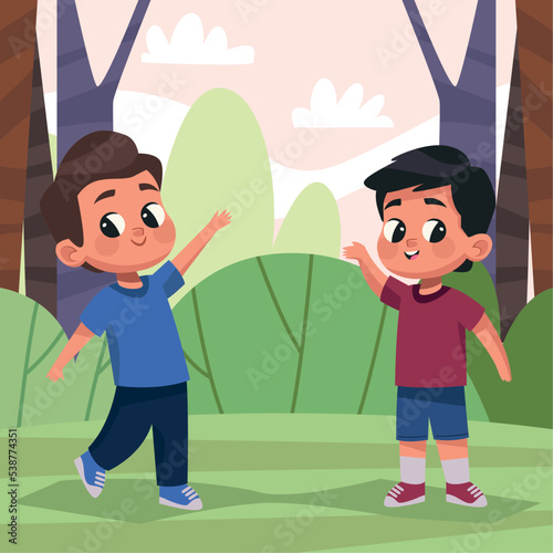 little boys in forest