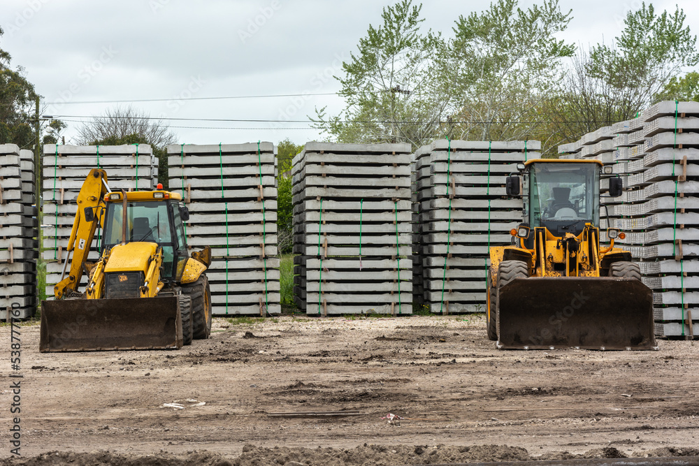 excavator machines parked on the construction site