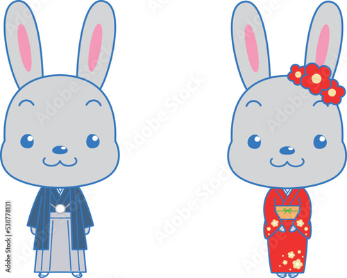 着物で挨拶をするウサギのイラスト素材