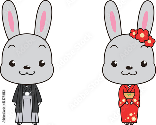 着物で挨拶をするウサギのイラスト素材