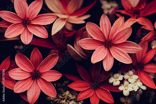 Autumn composition made of beautiful flowers on light backdrop.