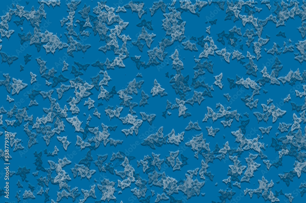 Many flying butterfly pattern and shadow on blue wall Many flying butterfly pattern and shadow on blue wall