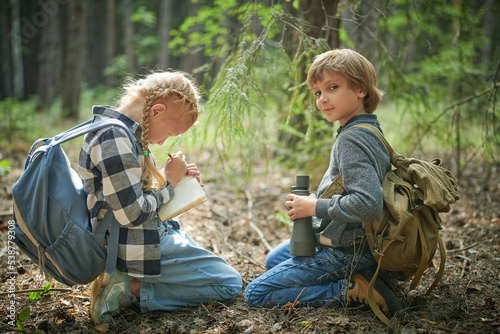 children exploring forest
