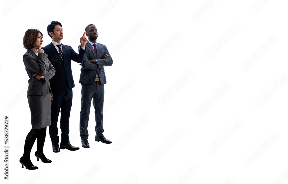 Multinational business group having a meeting. Background transparent PNG. Clipped photo.