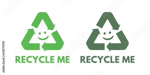 Recycle me sign symbol with smile expression for packaging instructions photo