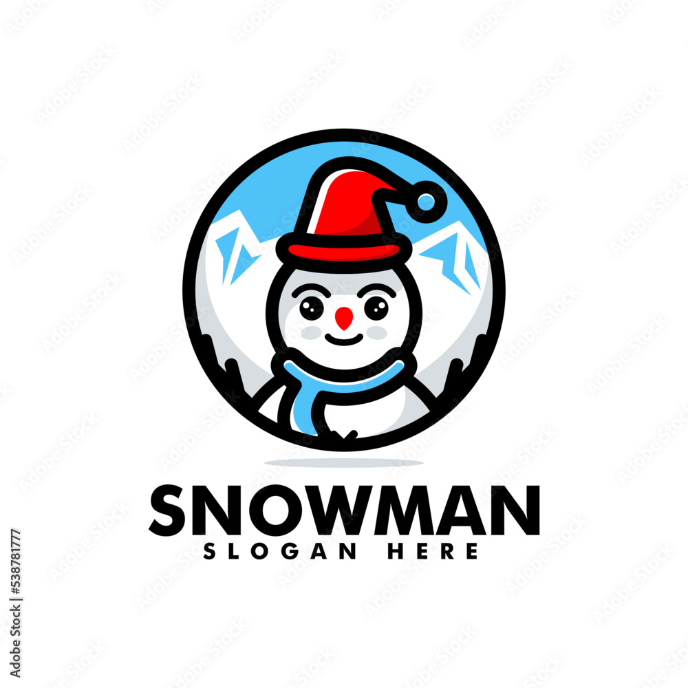 Vector Logo Illustration Snowman Mascot Cartoon Style