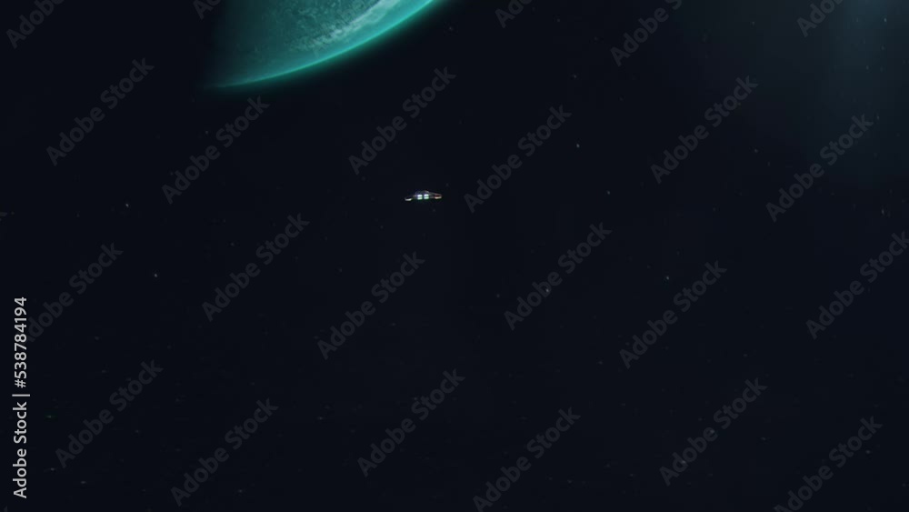Establishing Shot of a Small Spaceship Approaching an Alien World - Ice Planet Establishing Shot of a Small Spaceship Approaching an Alien World - Ice Planet