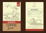 coffee label packaging of drawing and vector. coffee banner for promotion digital of coffee bean. poster coffee and sticker label