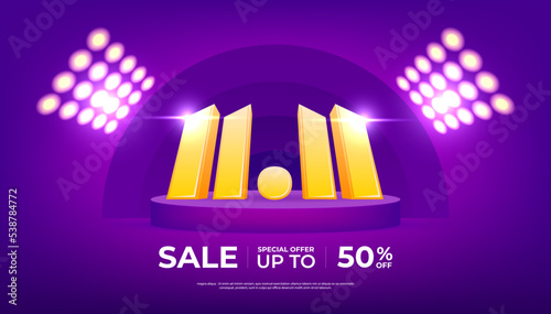 11.11 Shopping day Poster or banner. 11.11 Online sale banner template design for social media and website.
