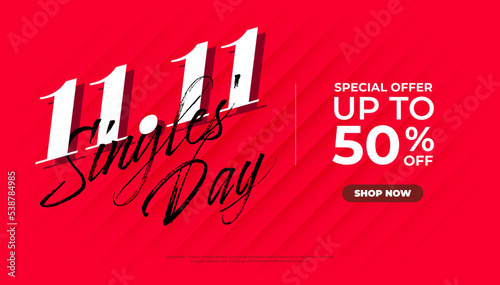 11.11 Shopping day Poster or banner. 11.11 Singles' Day sale banner template design for social media and website.