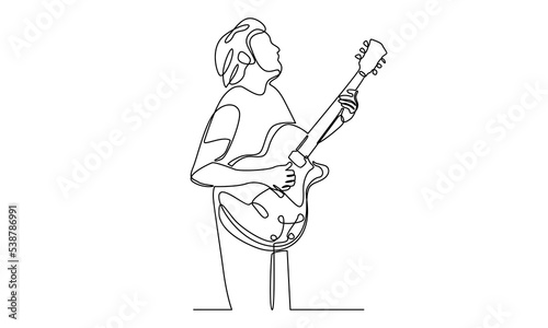 continuous line of a man playing guitar