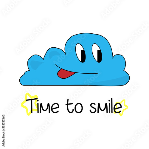 Cute poster with a funny cloud on a white background. Character and emotions in cartoon style. Elements of manual drawing in the sketch style