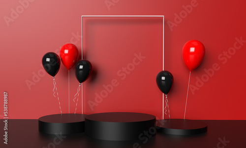 Red pink orange color background wallpaper black podium design stage template balloon helium symbool decoration ornament black friday sale offer discount shopping promotion business price holiday  photo