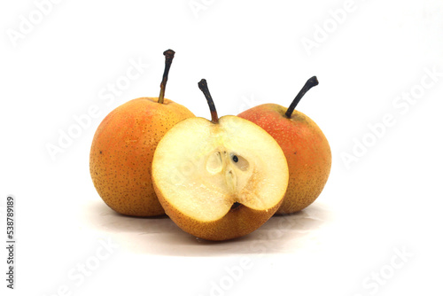 Photographic material with white background of fruit pear

