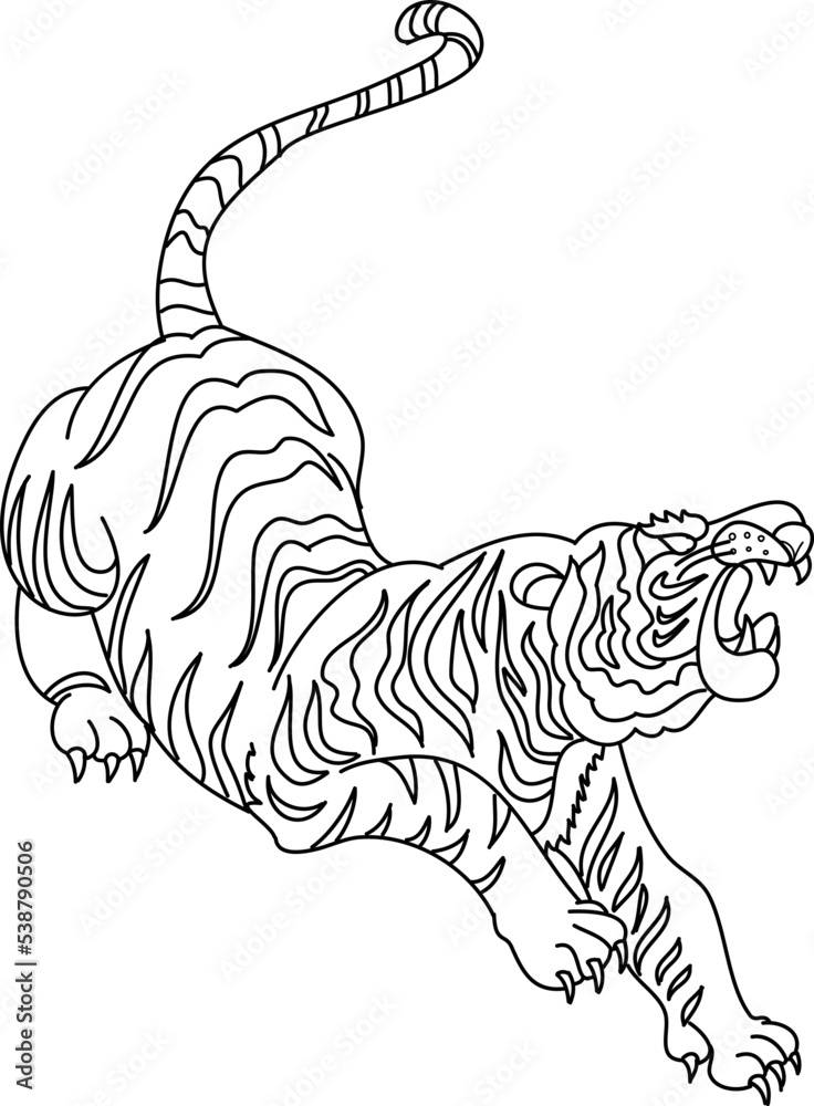 Traditional tiger vector for sticker and tattoo design on isolated background.tiger illustration design for printing on T-shirt.