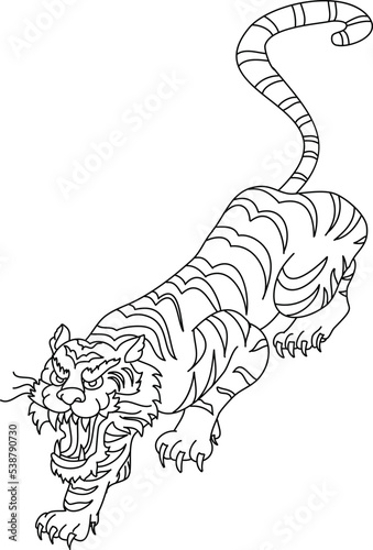 Fototapeta Naklejka Na Ścianę i Meble -  Traditional tiger vector for sticker and tattoo design on isolated background.tiger illustration design for printing on T-shirt.