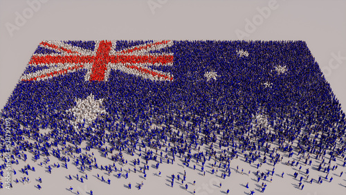 Australian Flag formed from a Crowd of People. Banner of Australia on White. photo