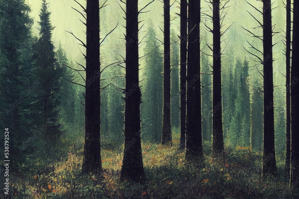 Obraz premium Coniferous trees in forest