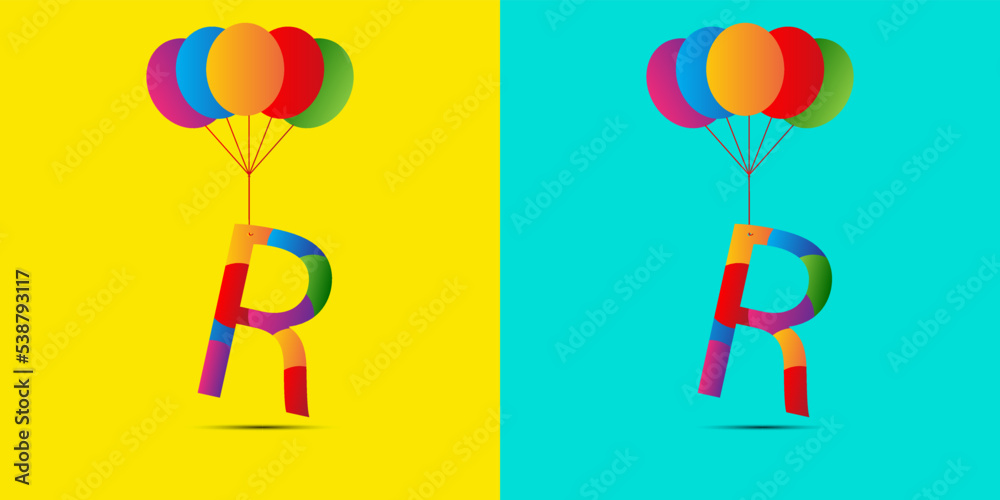 r letter logo design with balloons for wish a birthday girl or boy	