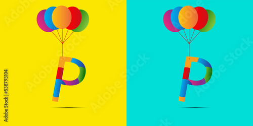 p letter logo design with balloons for wish a birthday girl or boy	