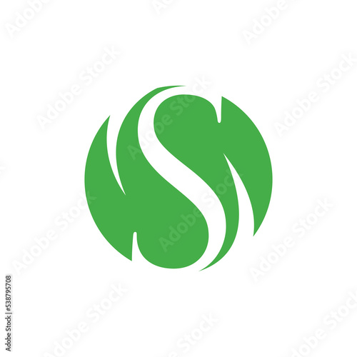 S leaf logo design. Natural concept logo design S with leaf icon