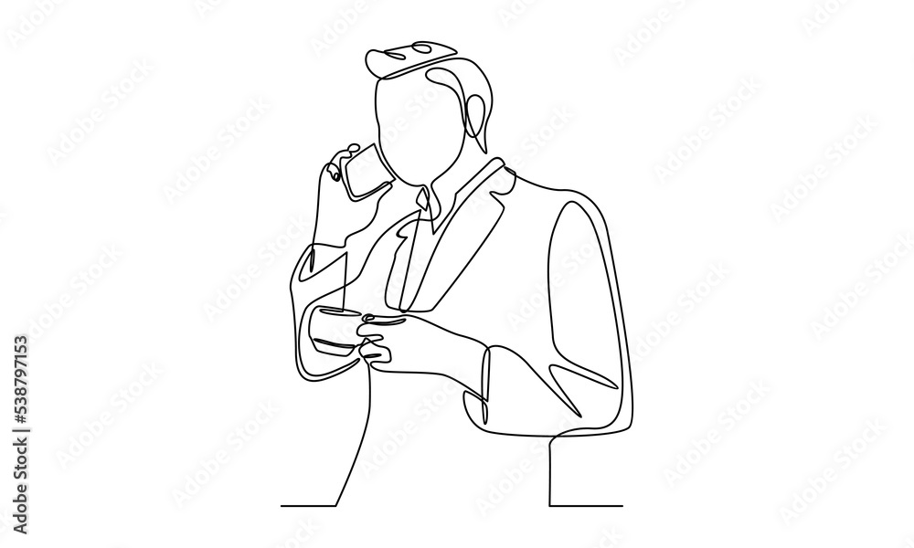 continuous line drawing of man talking on mobile phone