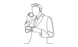 continuous line drawing of man talking on mobile phone