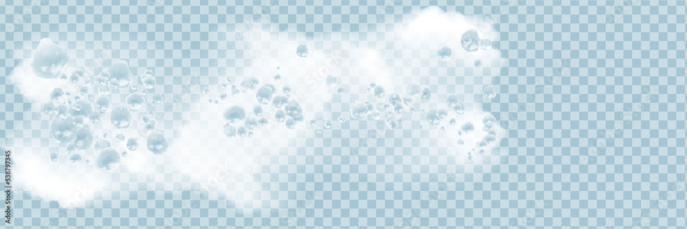 Bath foam with shampoo bubbles isolated on a transparent background. Vector shave, foam mousse with bubbles top view template for your advertising design. - obrazy, fototapety, plakaty 