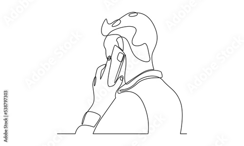 continuous line drawing of man talking on mobile phone