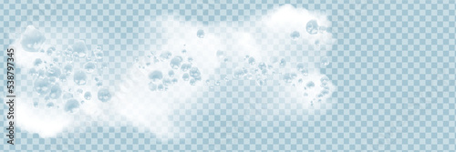 Bath foam with shampoo bubbles isolated on a transparent background. Vector shave, foam mousse with bubbles top view template for your advertising design.