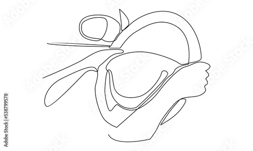 Continuous line of driver holds steering wheel