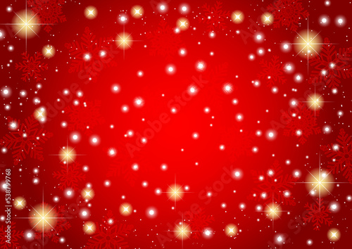 雪の結晶とキラキラ背景赤