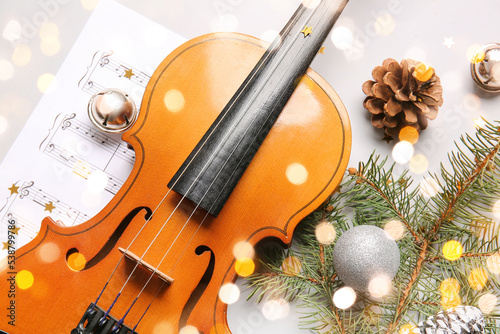 Violin with Christmas decor...