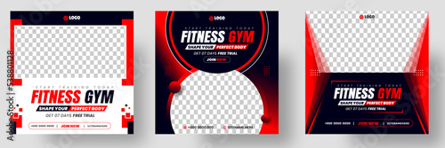 Fitness gym social media post banner template with black and red color, gym, Workout, fitness and Sports social media post banner, fitness gym social media post banner design.
