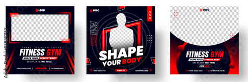 Fitness gym social media post banner template with black and red color, gym, Workout, fitness and Sports social media post banner, fitness gym social media post banner design.