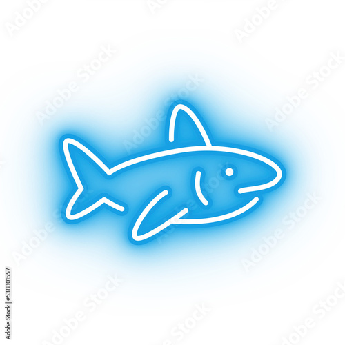 Neon blue shark icon  glowing great white shark icon on transparent background