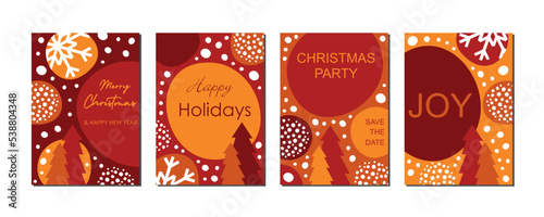 Merry Christmas cards set with abstract hand drawn elements. Doodles and sketches vector Christmas illustrations, DIN A6.