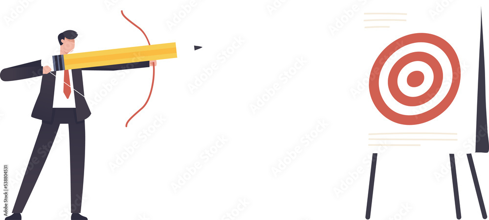 Vision success of business goals and plan ideas..Confidence and skills to achieve various ambitious plans. Businessman aiming arrow or pencil at target. illustration png Vision success of business goals and plan ideas..Confidence and skills to achieve various ambitious plans. Businessman aiming arrow or pencil at target. illustration png