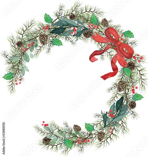 Christmas candle with green leaves and red berry over white background - Christmas celebration decoration object concept