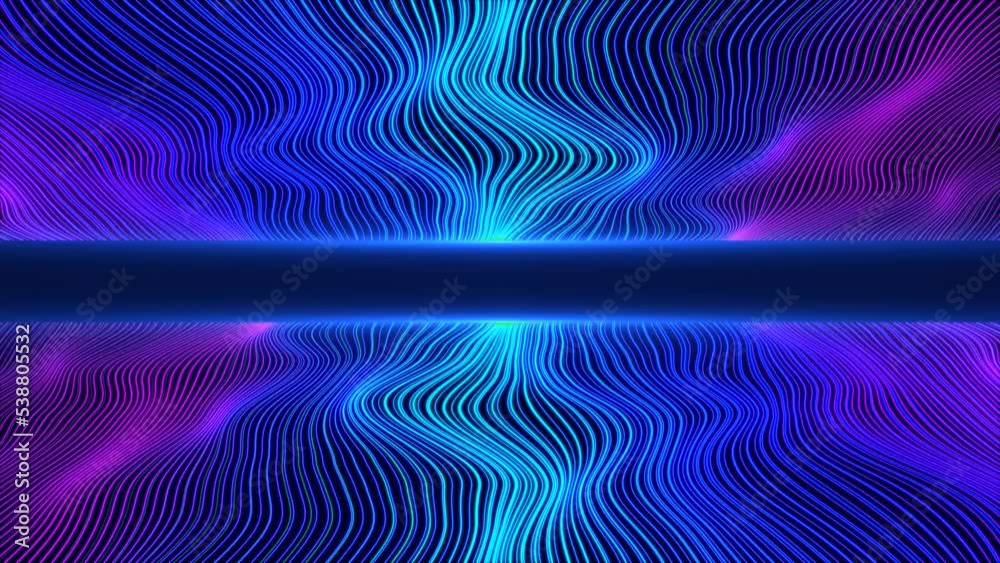 Wave color glowing animated background frame. Random motion of space matter. Texture of stripes, lines. Movement route. matrix field. Screensaver for business, presentation, science, technology. 4k