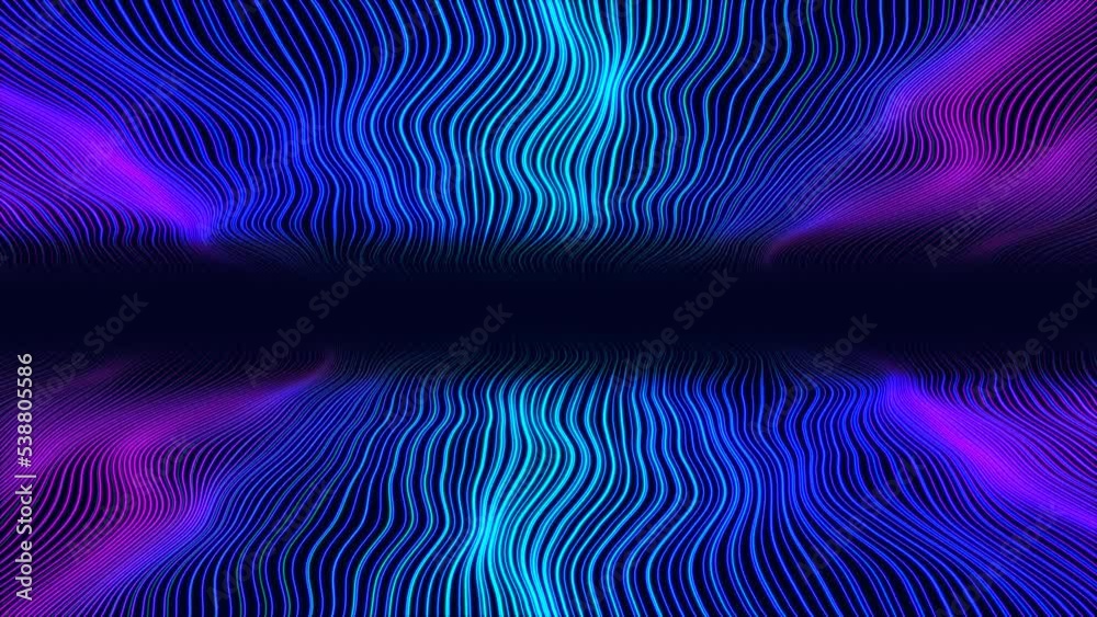 Wave color glowing animated background frame. Random motion of space matter. Texture of stripes, lines. Movement route. matrix field. Screensaver for business, presentation, science, technology. 4k